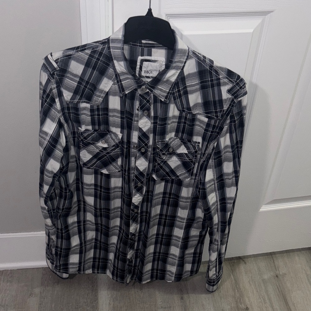 Buckle Men's Black and White Plaid Shirt large